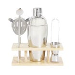 Set à cocktail acier avec support bois 6 pièces
