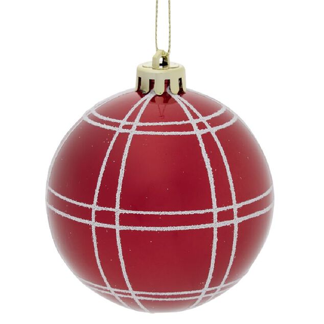 Boule Noël quadrillage blanc ou rouge Ø8cm (3 modèles)