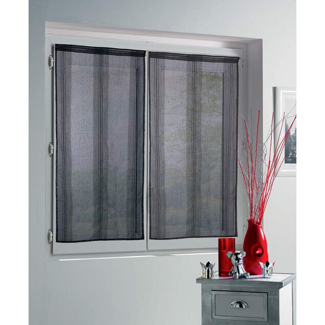 Vitrage droit passe tringle uni noir 60x160 cm x2
