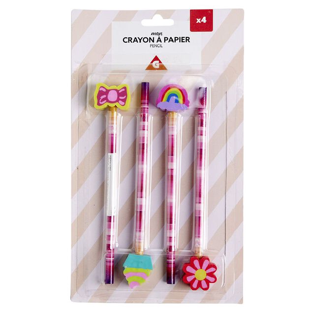 Crayon &agrave; papier avec gomme int&eacute;gr&eacute;e forme fantaisie L23,5cm x6