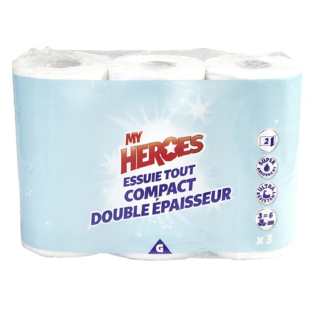 Essuie tout compact double &eacute;paisseur x 3