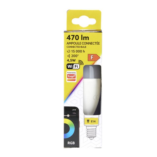 Ampoule LED connect&eacute;e couleurs changeantes RGB 200&deg; E14 470lms 4,5W
