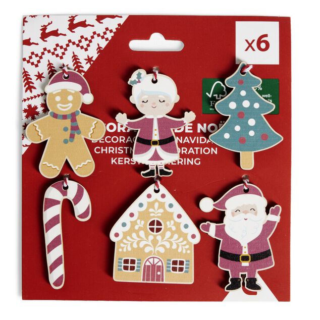 D&eacute;coration &agrave; suspendre No&euml;l en bois Candyland 6 pi&egrave;ces