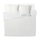 Parure de lit 2 personnes 260x240cm r&eacute;versible rayure beige et blanc