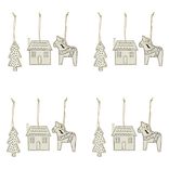 D&eacute;coration &agrave; suspendre en bois sapin maison cheval x12