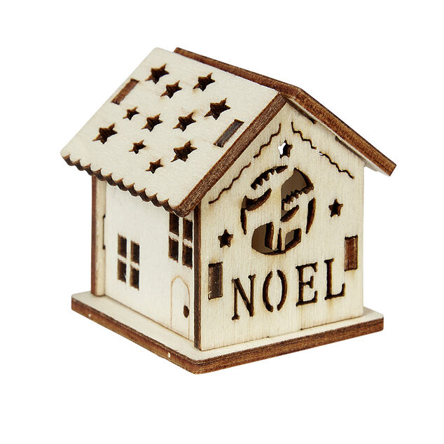 Maison de No&euml;l ajour&eacute;e motif et inscription &agrave; d&eacute;corer en bois x2