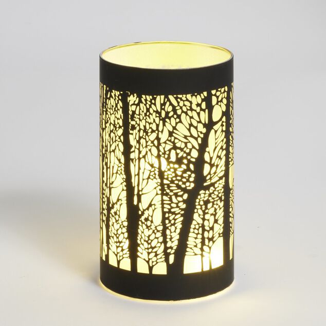Lanterne LED motif for&ecirc;t en verre noir &Oslash;9xH15cm