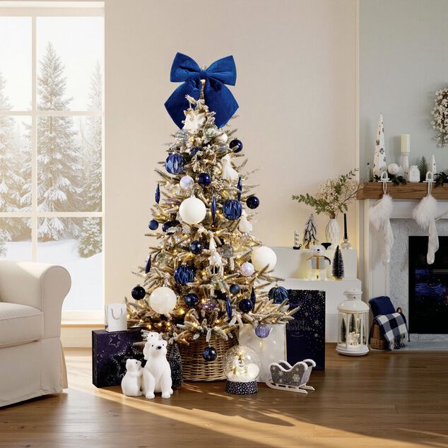 Kit d&eacute;coration sapin de No&euml;l bleu et blanc 100 pi&egrave;ces