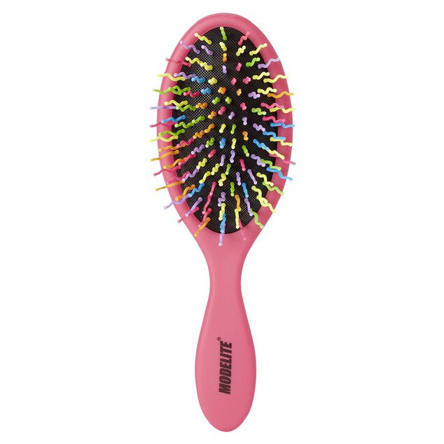 Brosse pneumatique ovale picots perlés pvc multicolore fuchsia