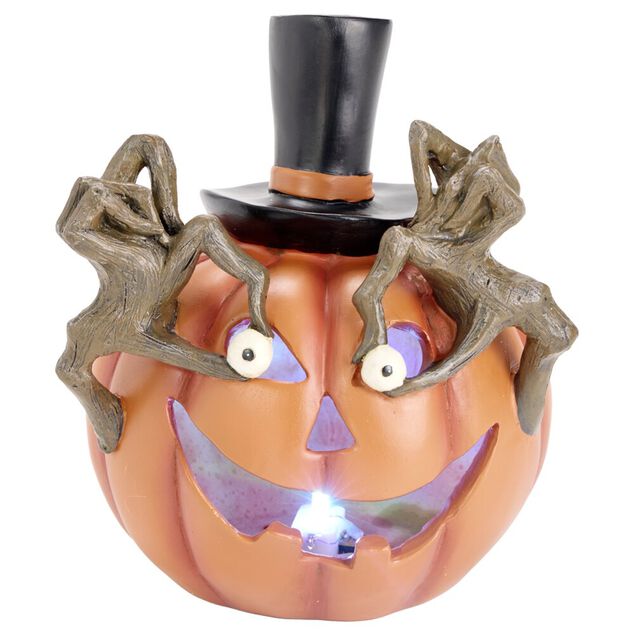 Citrouille Halloween orange LED polyr&eacute;sine 15,5x14,5xH18cm