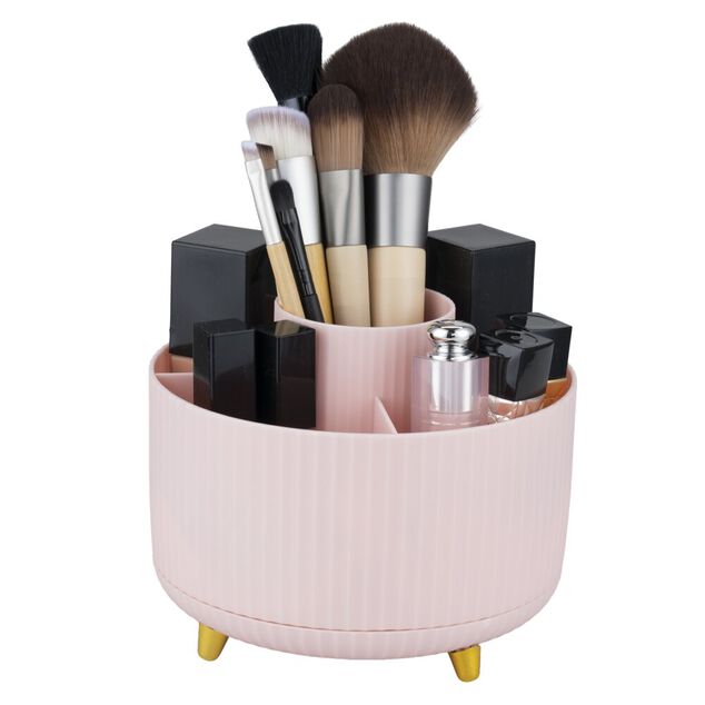 Rangement cosm&eacute;tique rotatif plastique rose &Oslash;15xH12,5cm