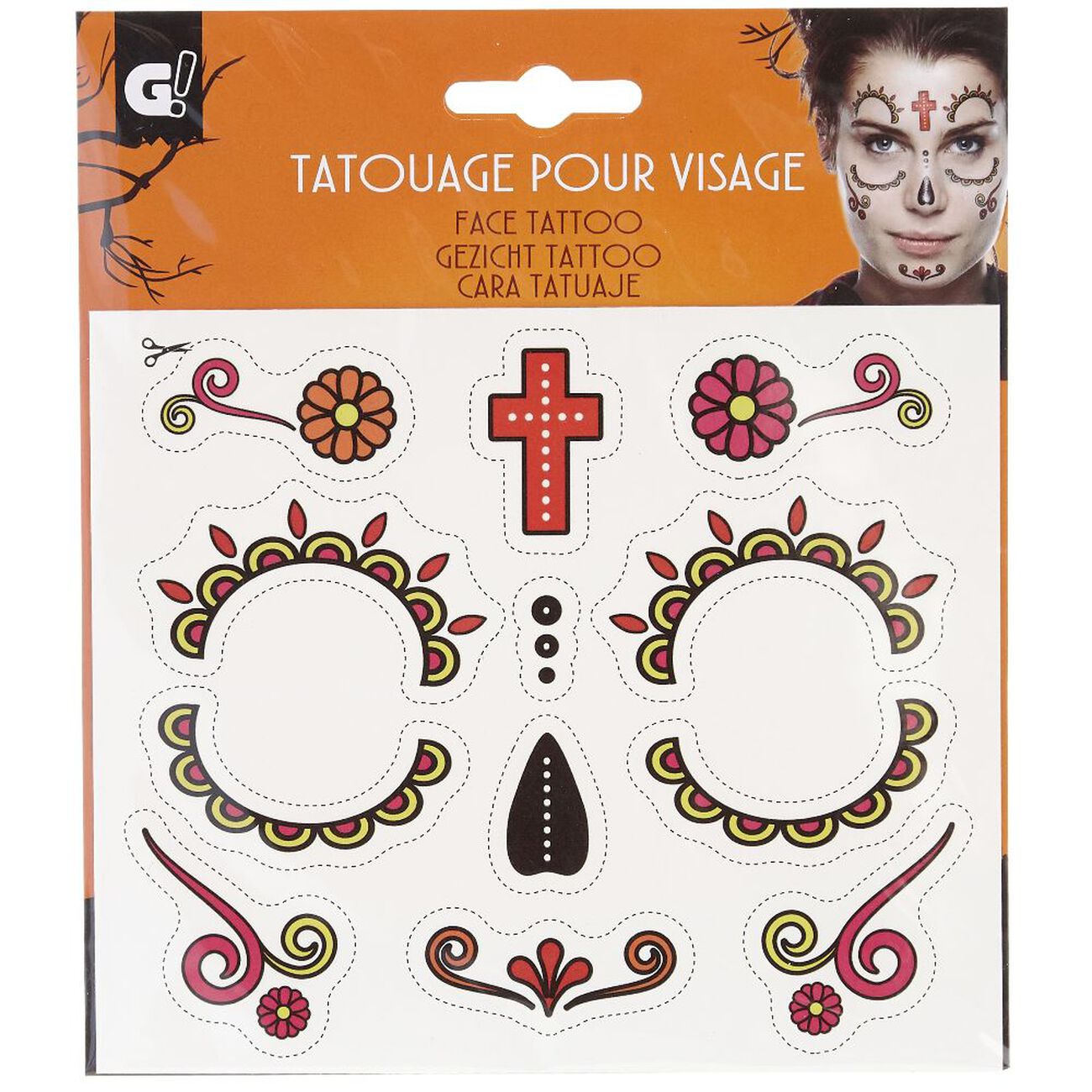 Face Tatouage Autocollant, 2 Pièces Halloween Autocollant De