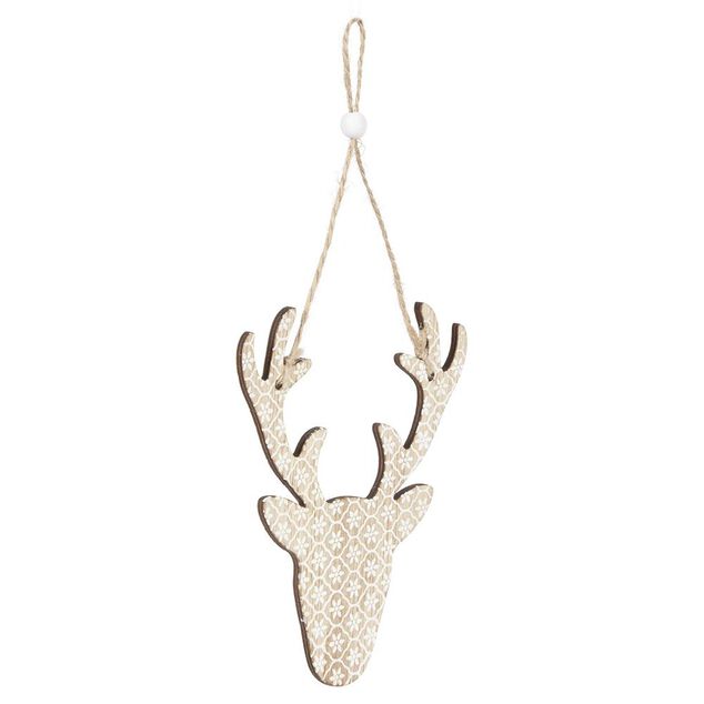 D&eacute;coration de No&euml;l t&ecirc;te de renne en bois &agrave; suspendre