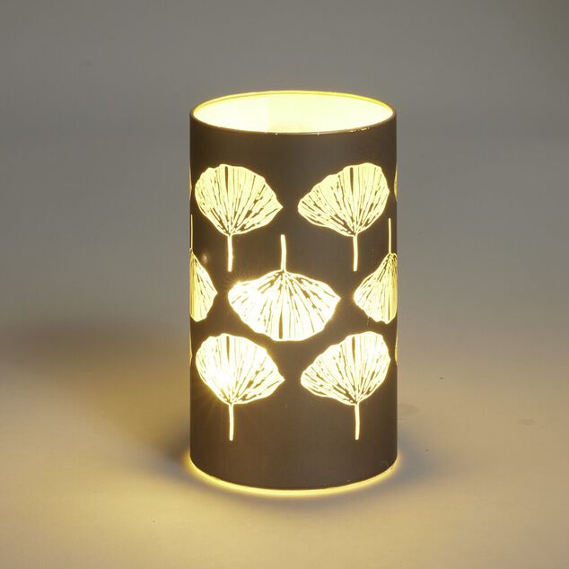 Lanterne LED motif feuille ginkgo en argent&eacute; &Oslash;9xH15cm