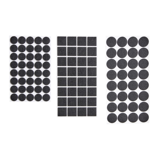 Lot de 104 patins en feutre noir - 3 tailles