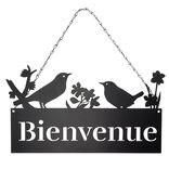 D&eacute;coration ext&eacute;rieure &agrave; suspendre BIENVENUE ajour&eacute;e m&eacute;tal noir L35xH19,5cm