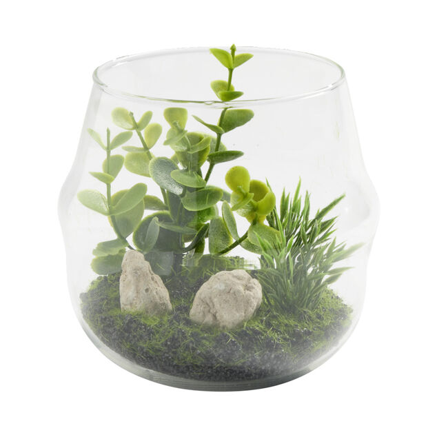 Vase en verre terrarium artificiel &Oslash;12xH12cm (2 mod&egrave;les)