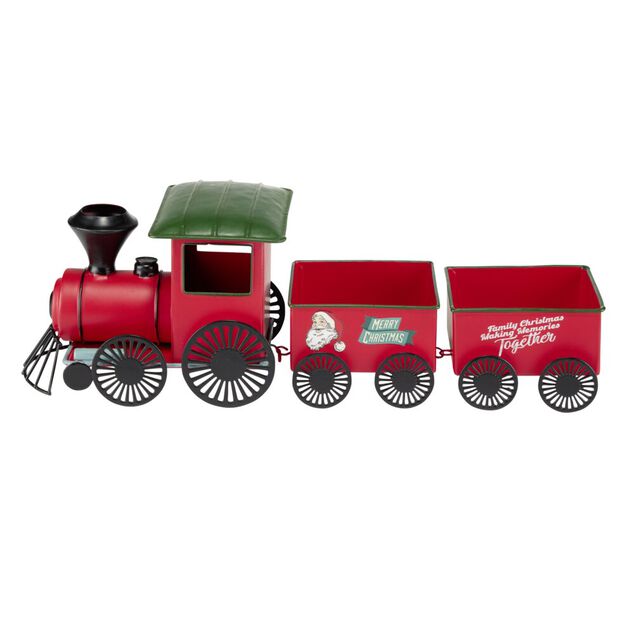 Train de No&euml;l d&eacute;coratif en m&eacute;tal rouge L33cm