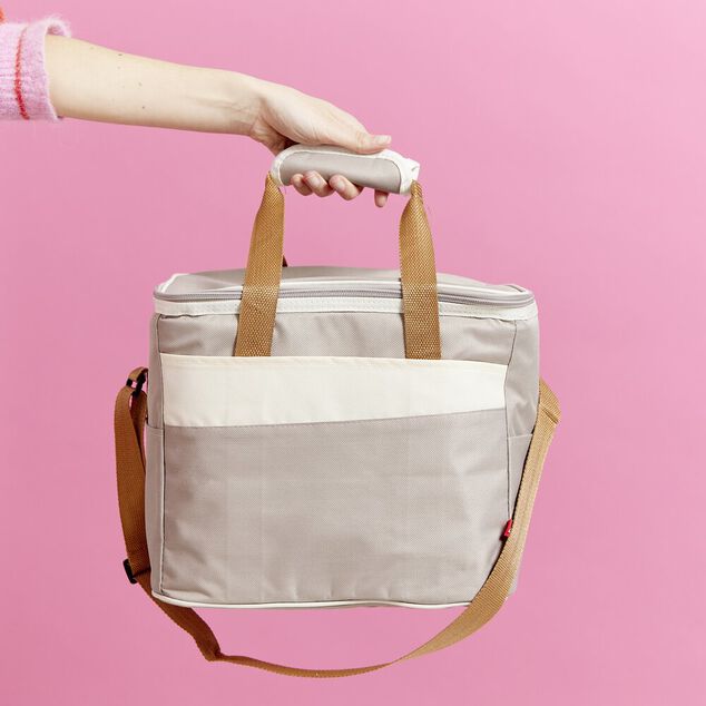 Sac isotherme fra&icirc;cheur 22L anses et bandouli&egrave;re gris et blanc 31,5x22,H27cm