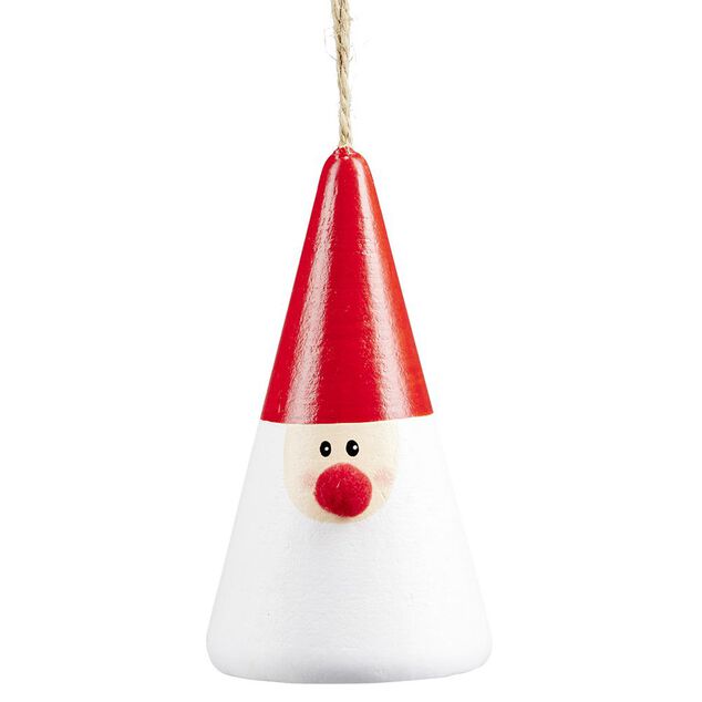C&ocirc;ne en bois personnage de No&euml;l &agrave; suspendre &Oslash;5,5xH10cm