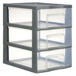 Tour de rangement A5 3 tiroirs grise et transparente 6 L