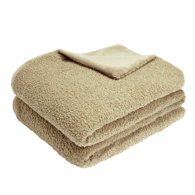 Plaid tissu bouclette beige taupe 130x160cm