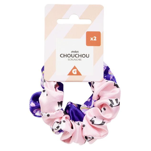 Chouchou scrunchie imprim&eacute; licorne et panda x2