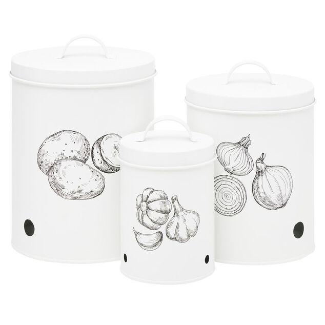 Bo&icirc;te de conservation pour oignon en m&eacute;tal blanc