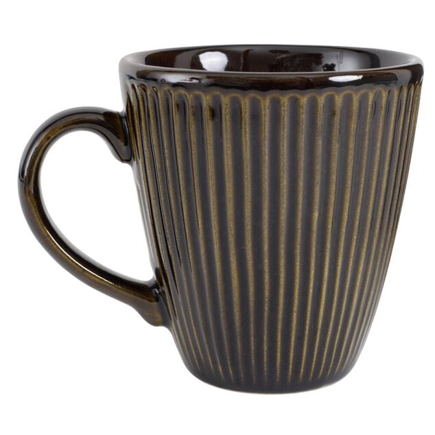 Mug fa&iuml;ence 60cl Myra stries ext&eacute;rieures en relief &Oslash;9xH10cm (3 mod&egrave;les)