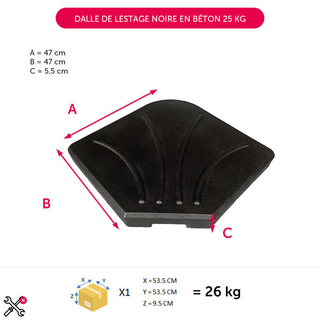Dalle de lestage noire en b&eacute;ton 25 kg