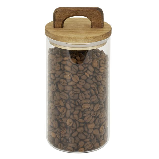 Bocal de conservation 800ml en verre avec couvercle en bois &Oslash;9,5xH14cm