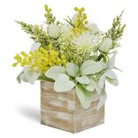 Mimosa artificiel dans pot en bois &Oslash;25xH22cm