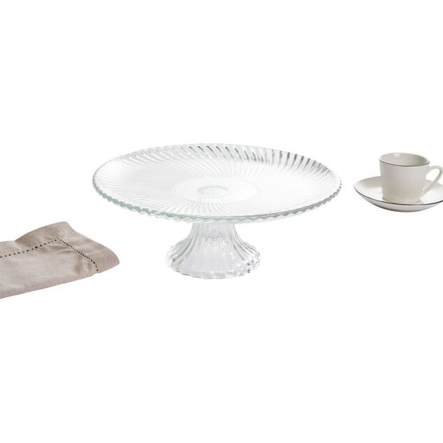 Assiette de pr&eacute;sentation sur pied verre transparent &Oslash;25,7xH9cm
