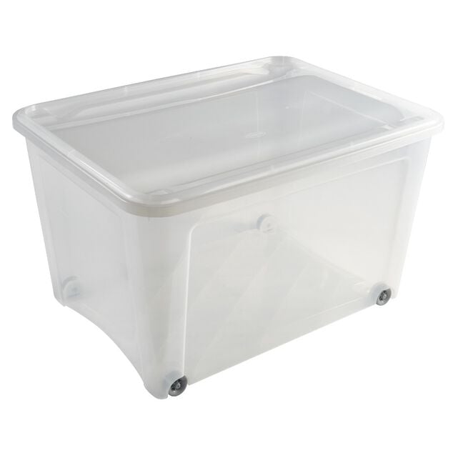 Box de rangement &agrave; roulettes transparent 140L