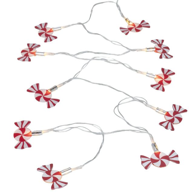 Guirlande de No&euml;l 10LED bonbon plastique rouge et blanc L160cm
