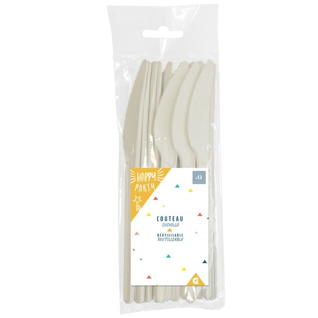 Couteau plastique blanc x12