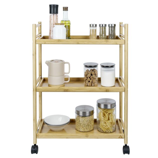 Desserte 3 niveaux à roulettes bambou et MDF 51,5x22,5xH71cm