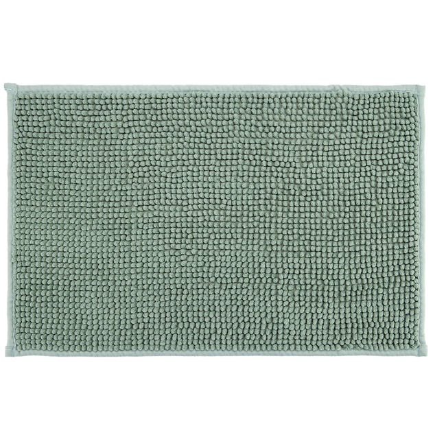 Rideau de douche avec anneaux et tapis salle de bain chenille (2 modèles gris ou vert)