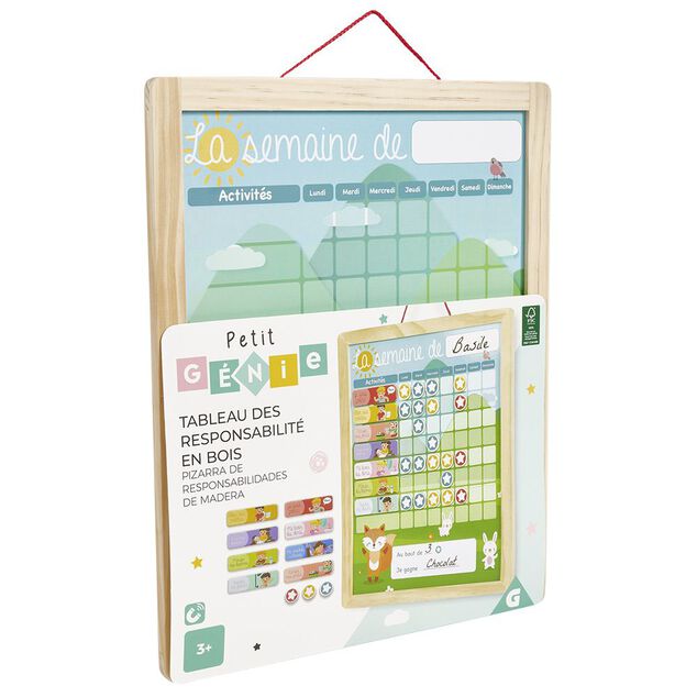 Tableau organisation enfant activit&eacute;s responsabilit&eacute;s en bois