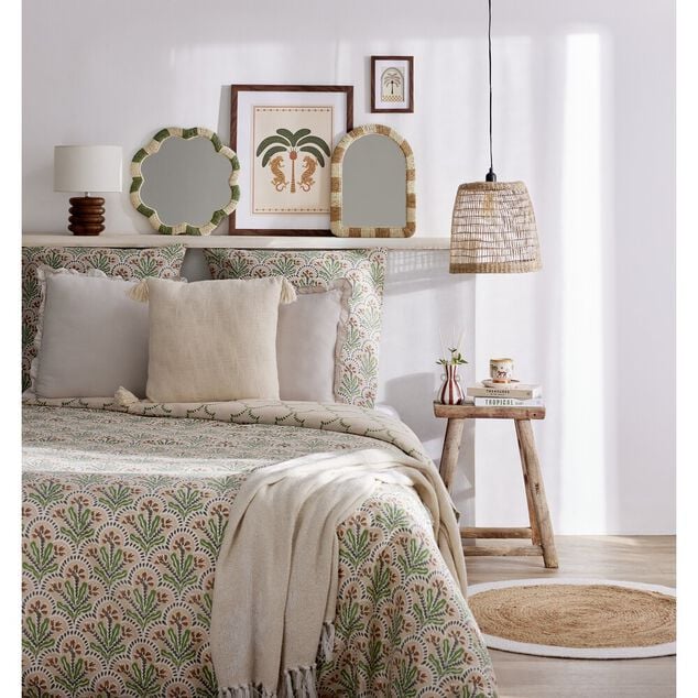 Miroir mural forme arche cadre tress&eacute; beige et marron 30xH40cm