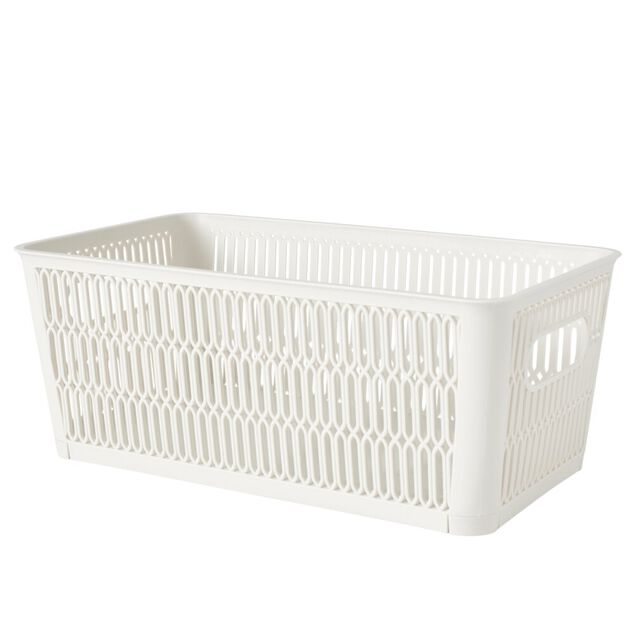 Pani&egrave;re de rangement 3,8L ajour&eacute;e empilable plastique blanc 29x16,5xH11,5cm
