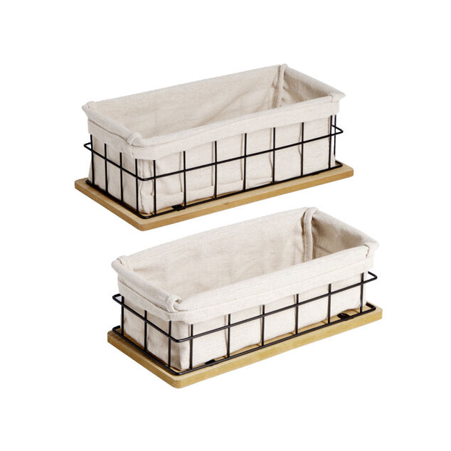 Lot de 2 pani&egrave;res m&eacute;tal et bois