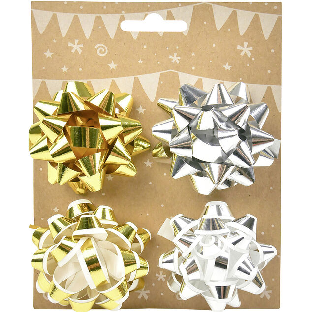 Noeud adh&eacute;sif m&eacute;tallis&eacute; emballage cadeau x4