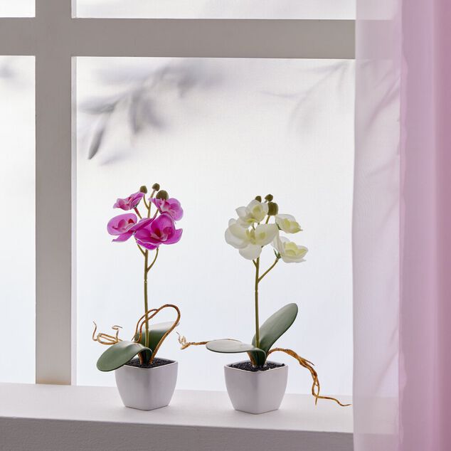 Pot orchid&eacute;e artificielle blanche H16cm