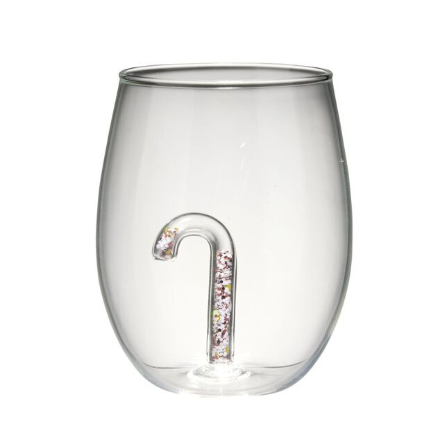 Verre bas d&eacute;cor canne &agrave; sucre 500 ml &Oslash;9X11 cm transparent
