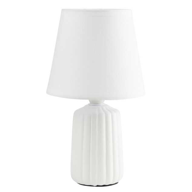 Lampe de table socle c&eacute;ramique stri&eacute; blanche &Oslash;13xH22cm