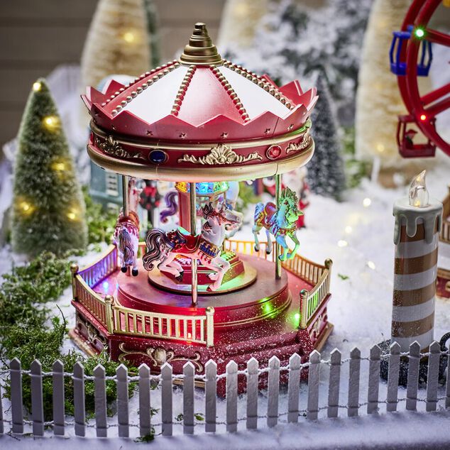 Carrousel de f&ecirc;te foraine anim&eacute; lumineux et musical Village de No&euml;l