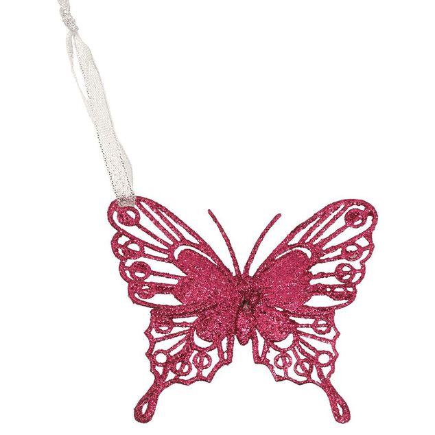 Papillon de No&euml;l paillet&eacute; &agrave; suspendre 8xH10cm
