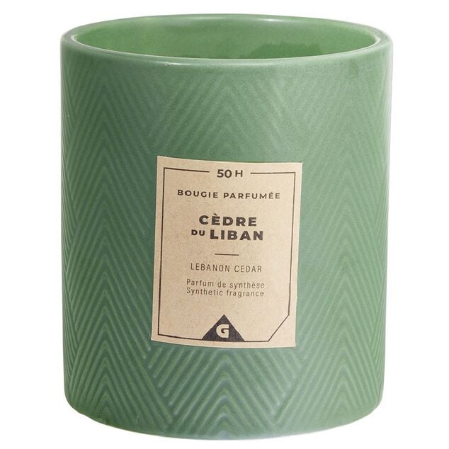 Bougie parfum&eacute;e verte senteur c&egrave;dre du Liban 50H