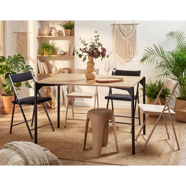 Table en bois 4 personnes pieds m&eacute;tal noir Luffi 120x80xH75cm